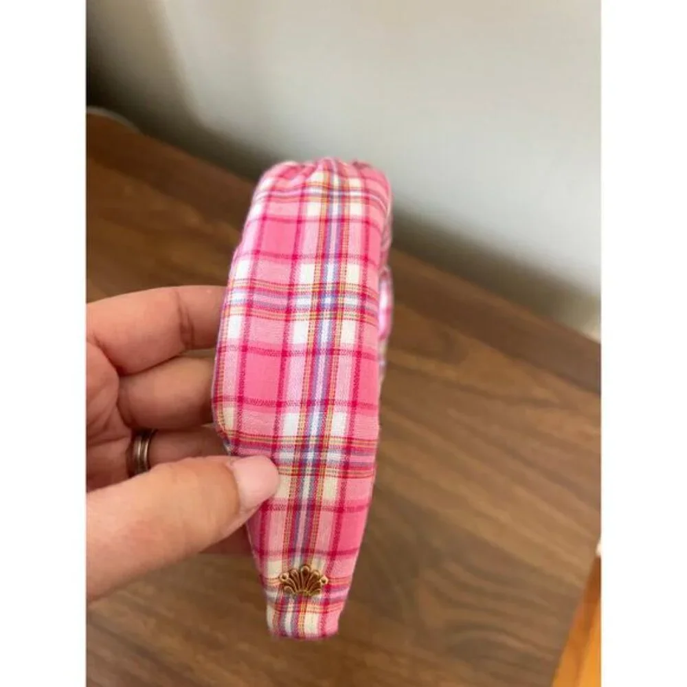 NEW Lele Sadoughi Plaid Knotted Headbands in Pink Strawberry Madras